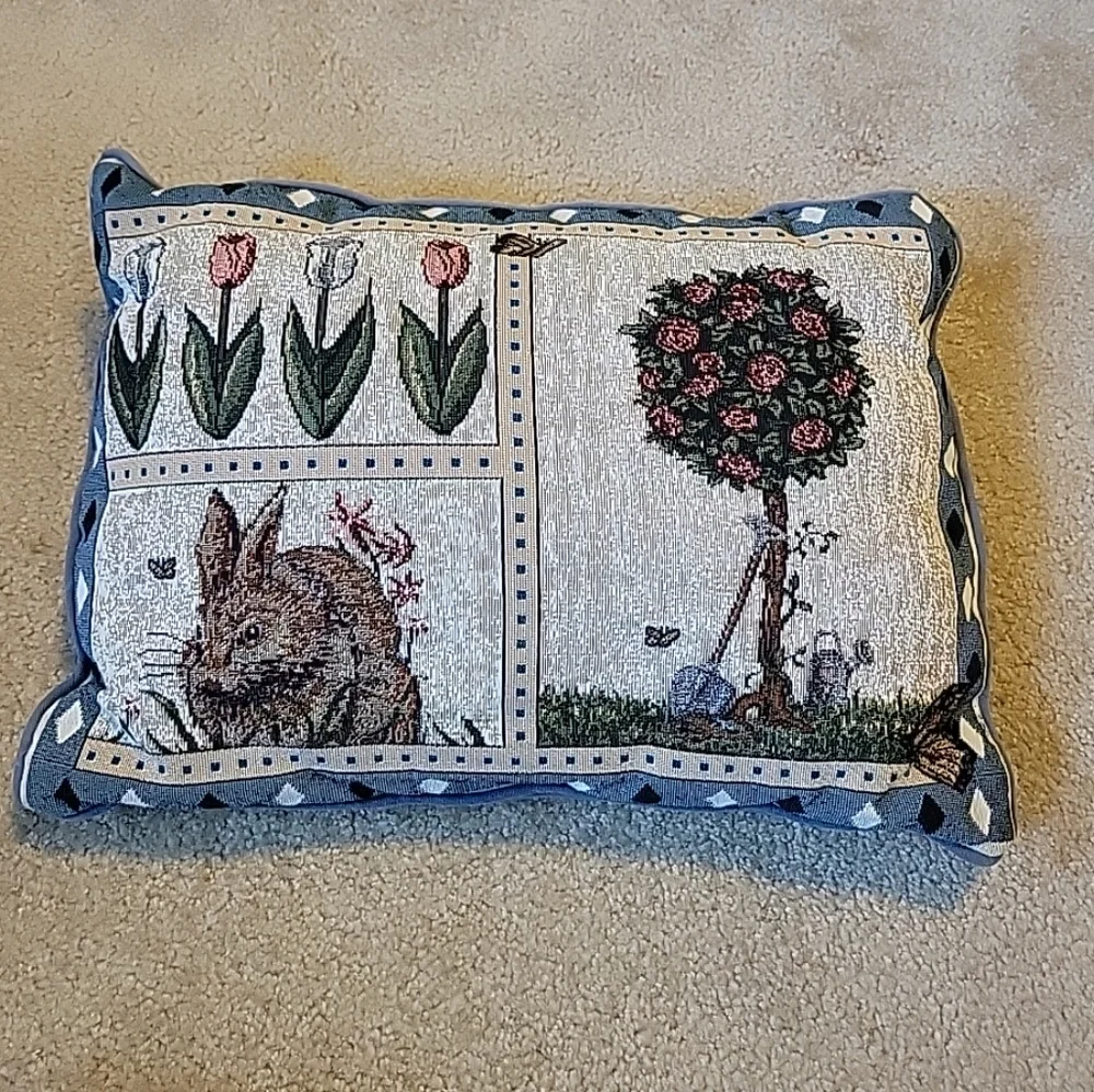 1 Tapestry Pillows Rabbit Flowers Butterflies Easter Spring Cushion 16